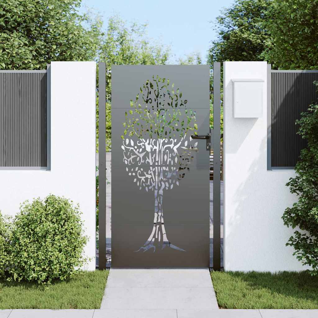 Garden Gate with Lock Black 105 x 175 cm Powder-coated steel