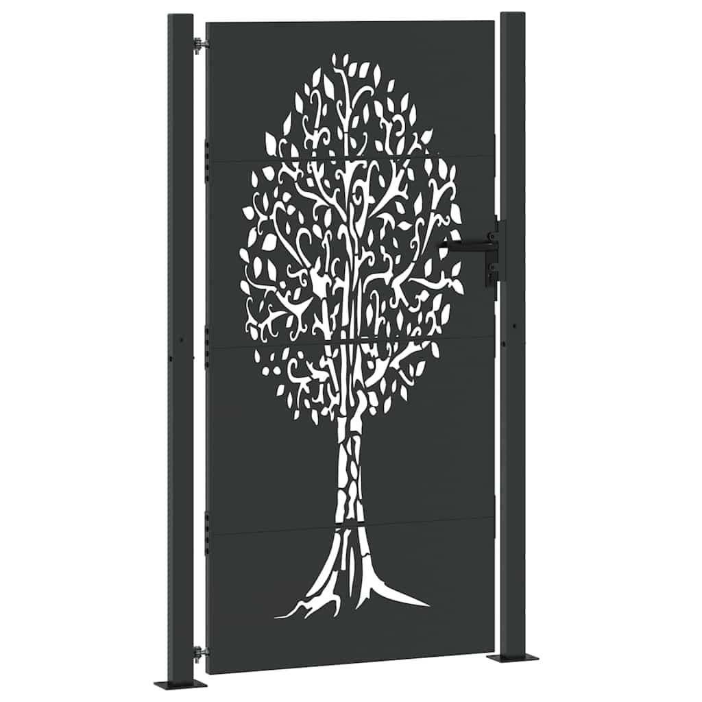 Garden Gate with Lock Black 105 x 175 cm Powder-coated steel