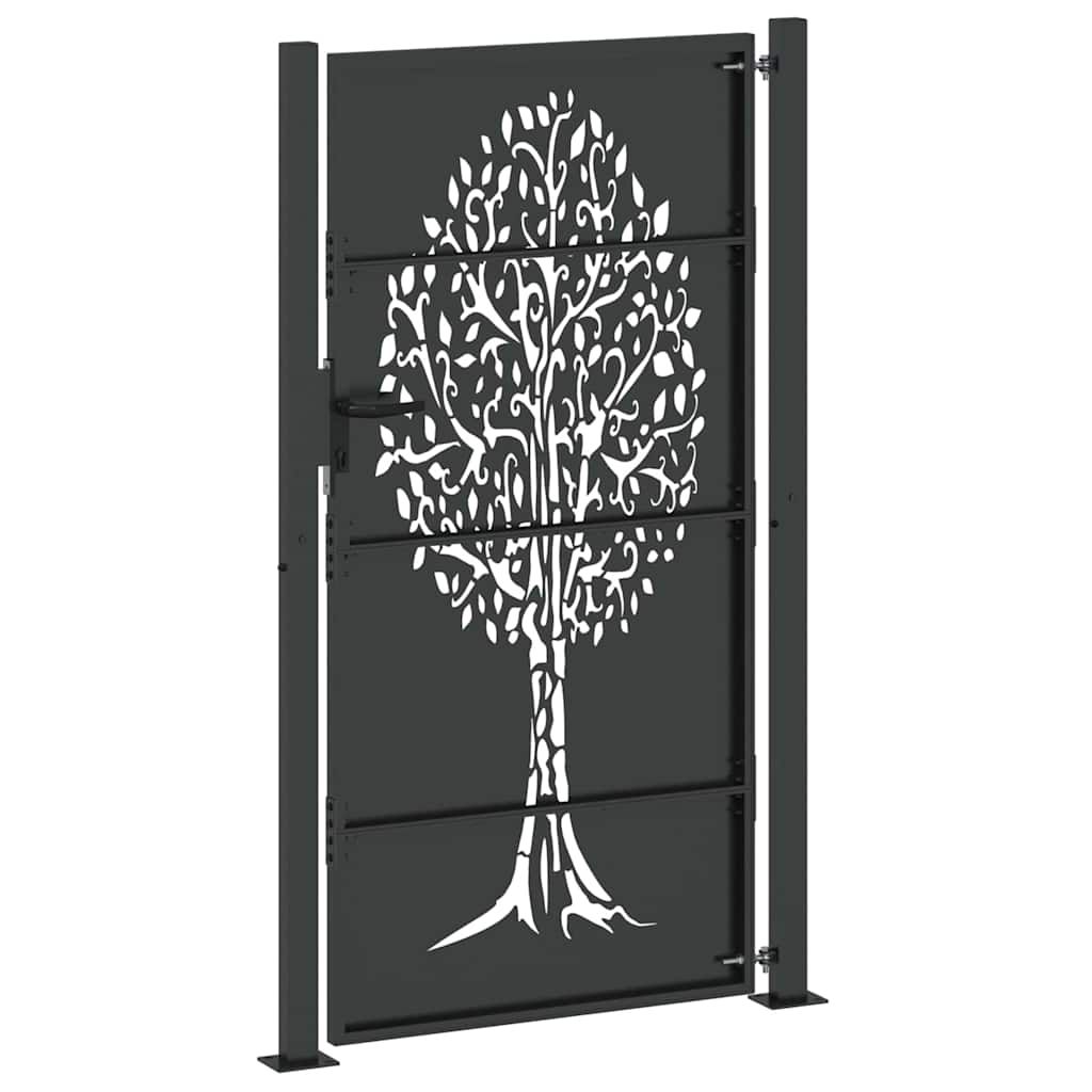 Garden Gate with Lock Black 105 x 175 cm Powder-coated steel