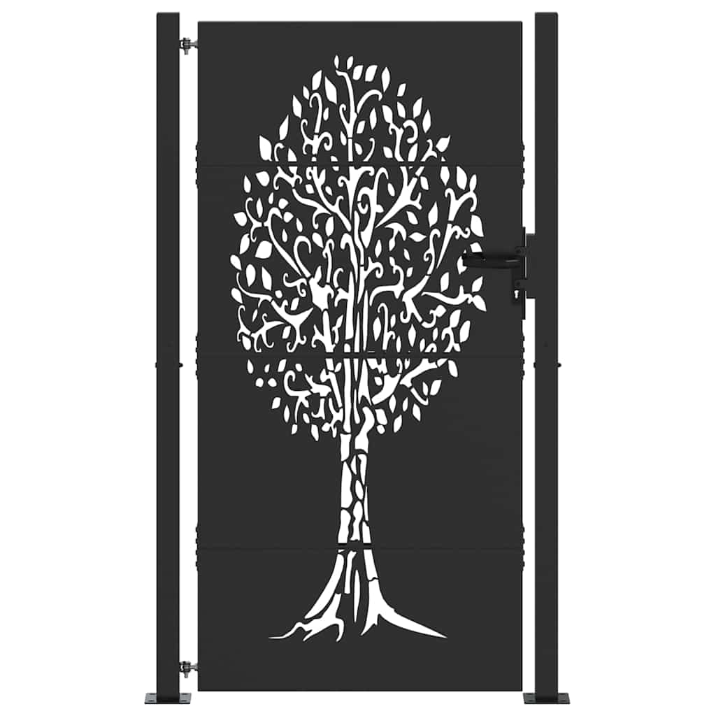 Garden Gate with Lock Black 105 x 175 cm Powder-coated steel