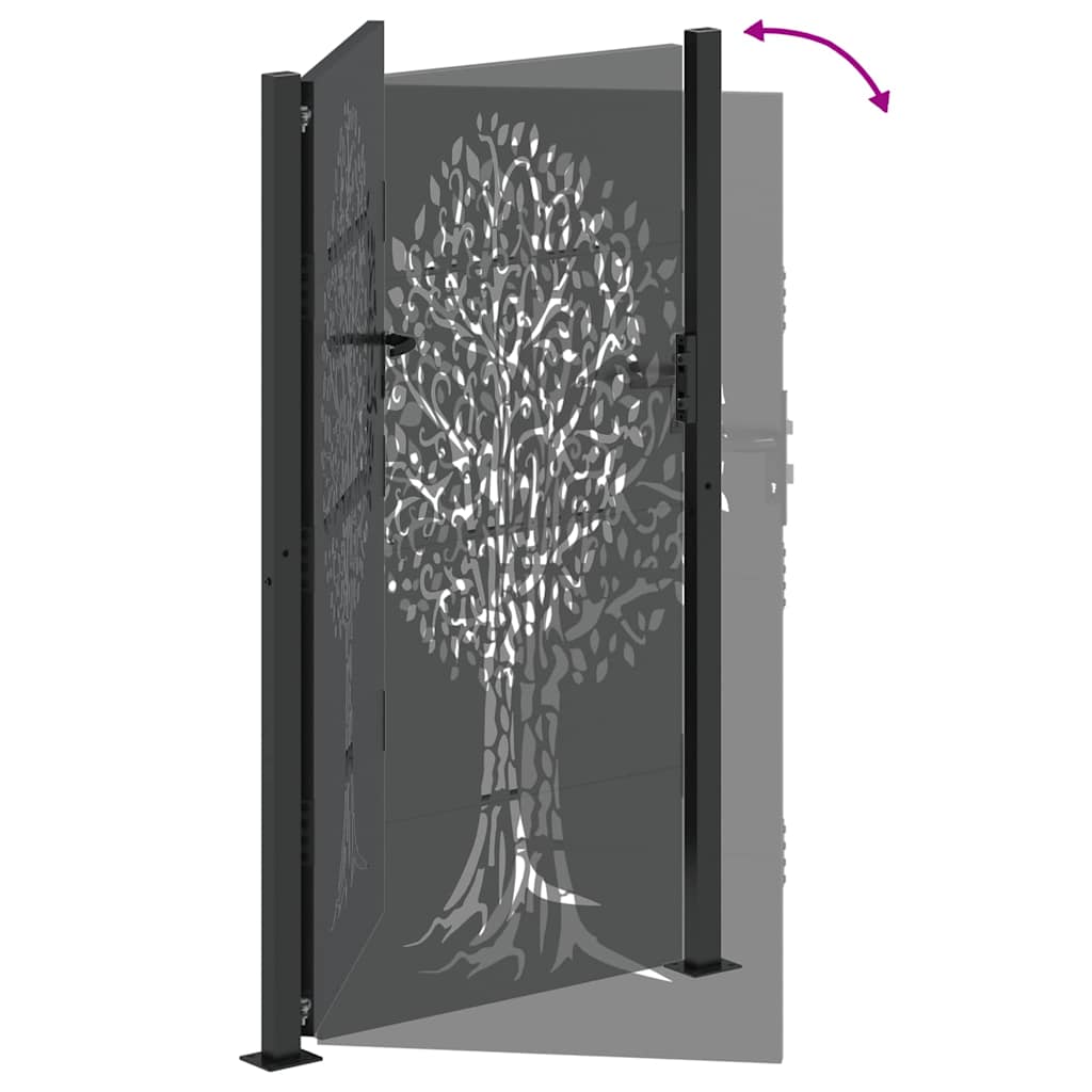 Garden Gate with Lock Black 105 x 175 cm Powder-coated steel