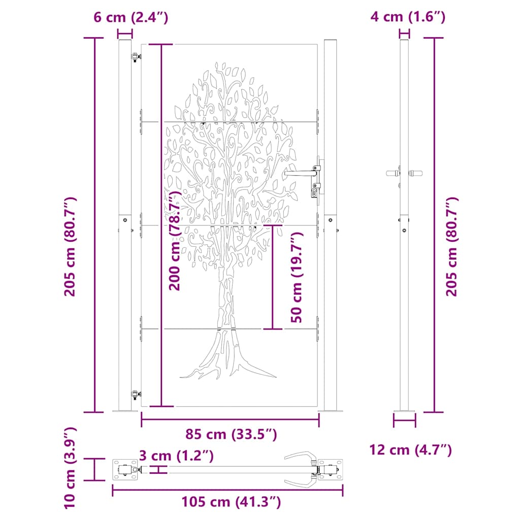 Garden Gate with Lock Black 105 x 200 cm Powder-coated steel
