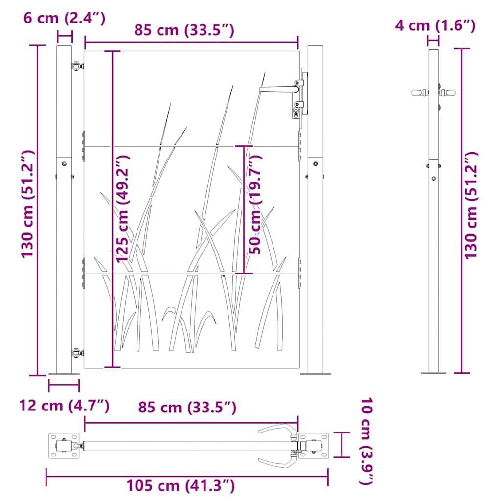 Garden Gate with Lock Black 105 x 125 cm Powder-coated steel
