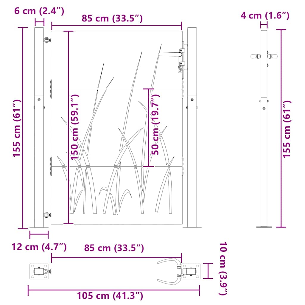 Garden Gate with Lock Black 105 x 150 cm Powder-coated steel