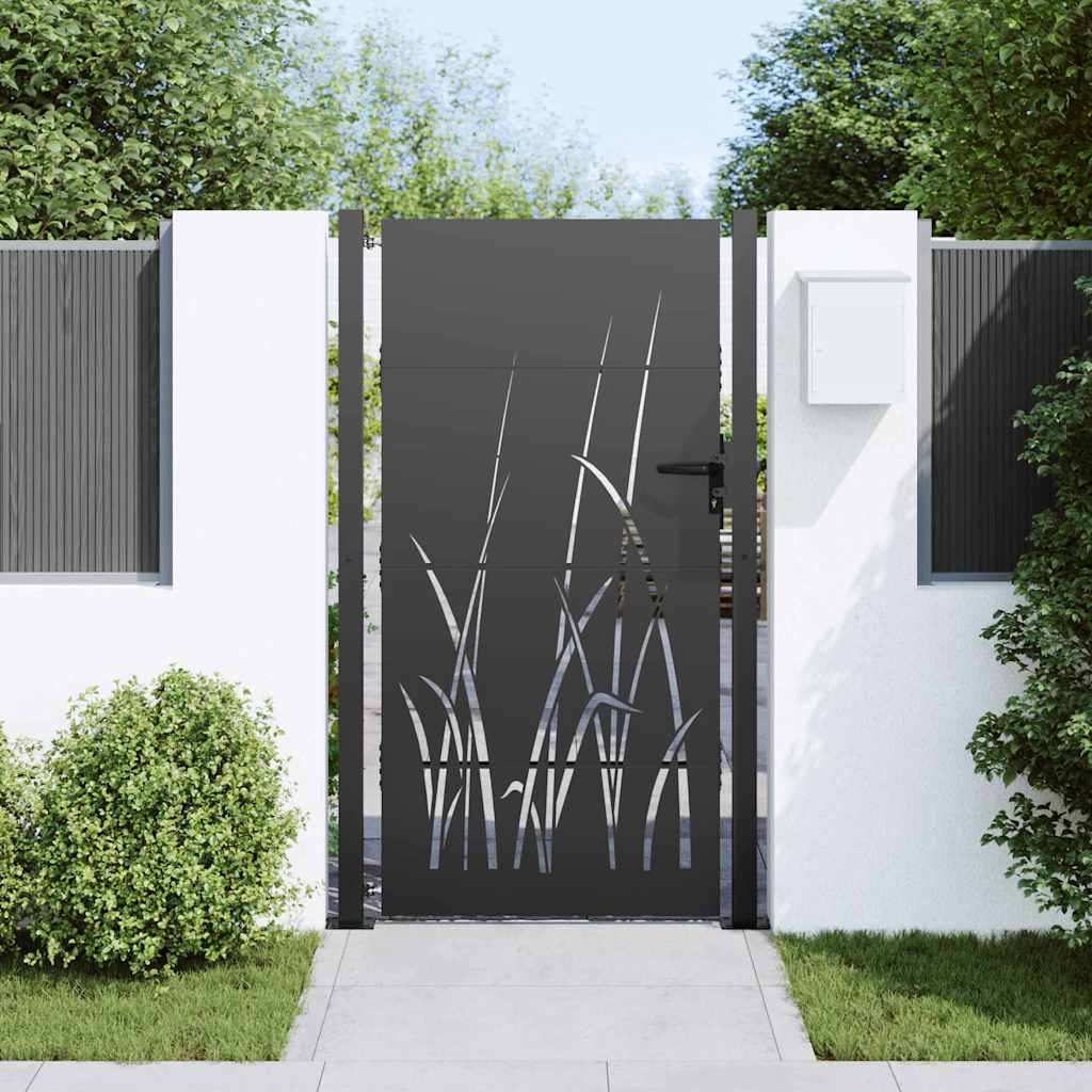 Garden Gate with Lock Black 105 x 175 cm Powder-coated steel