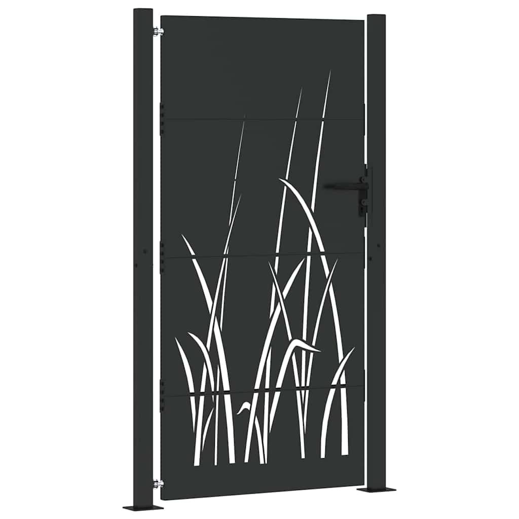 Garden Gate with Lock Black 105 x 175 cm Powder-coated steel