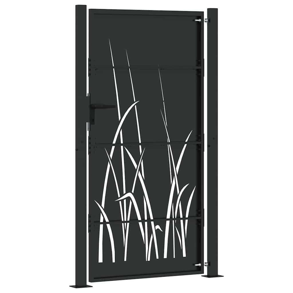 Garden Gate with Lock Black 105 x 175 cm Powder-coated steel