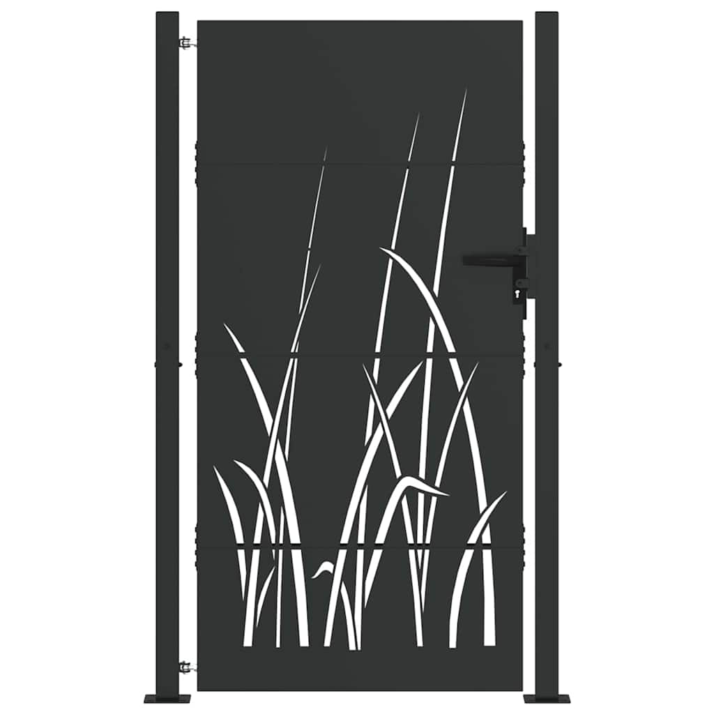 Garden Gate with Lock Black 105 x 175 cm Powder-coated steel