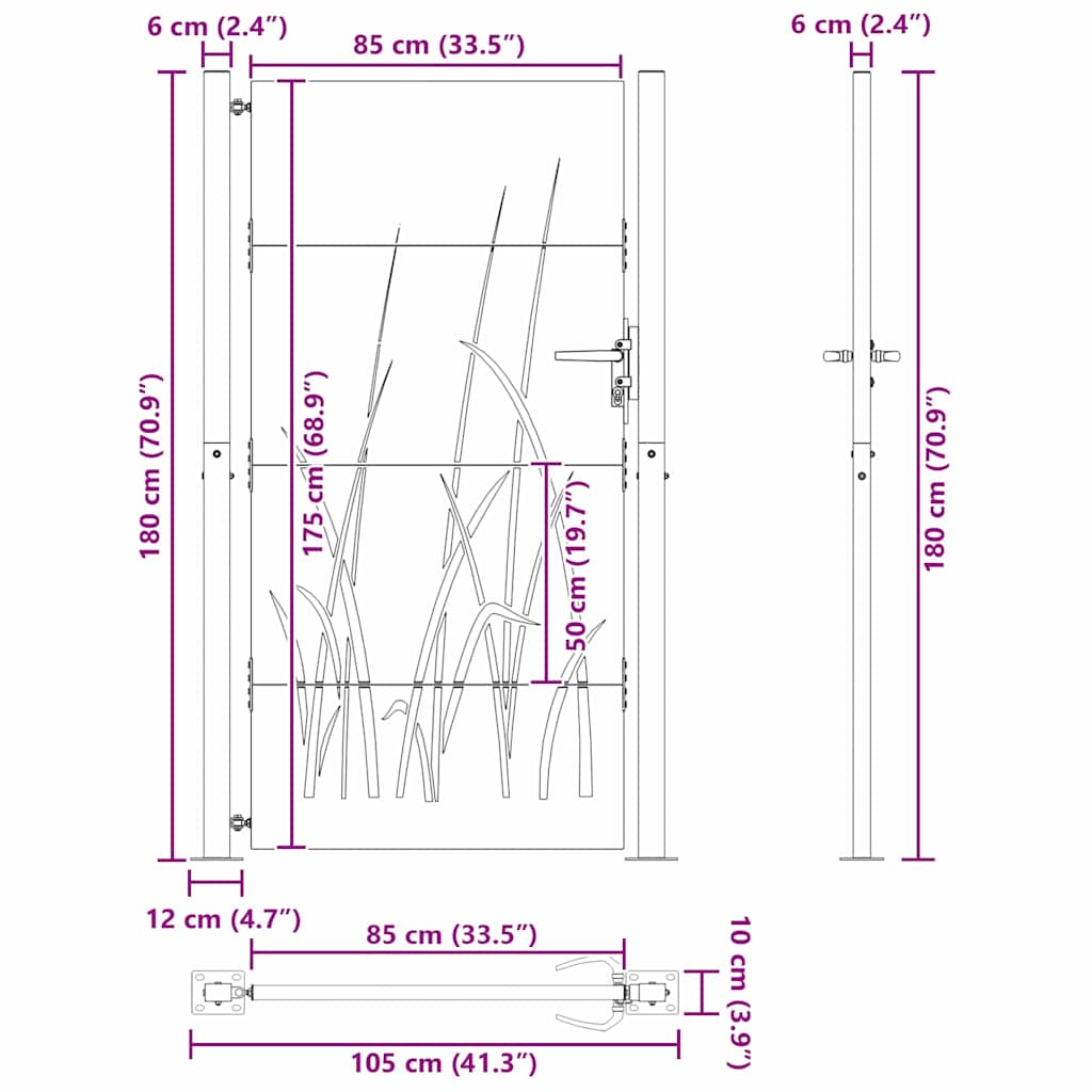 Garden Gate with Lock Black 105 x 175 cm Powder-coated steel