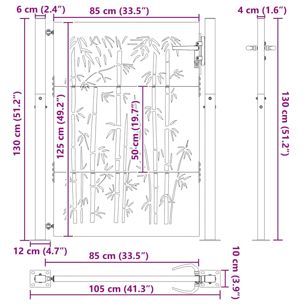 Garden Gate with Lock Black 105 x 125 cm Powder-coated steel