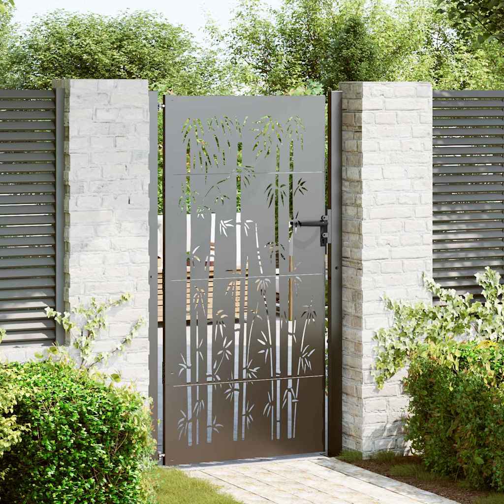 Garden Gate with Lock Black 105 x 175 cm Powder-coated steel