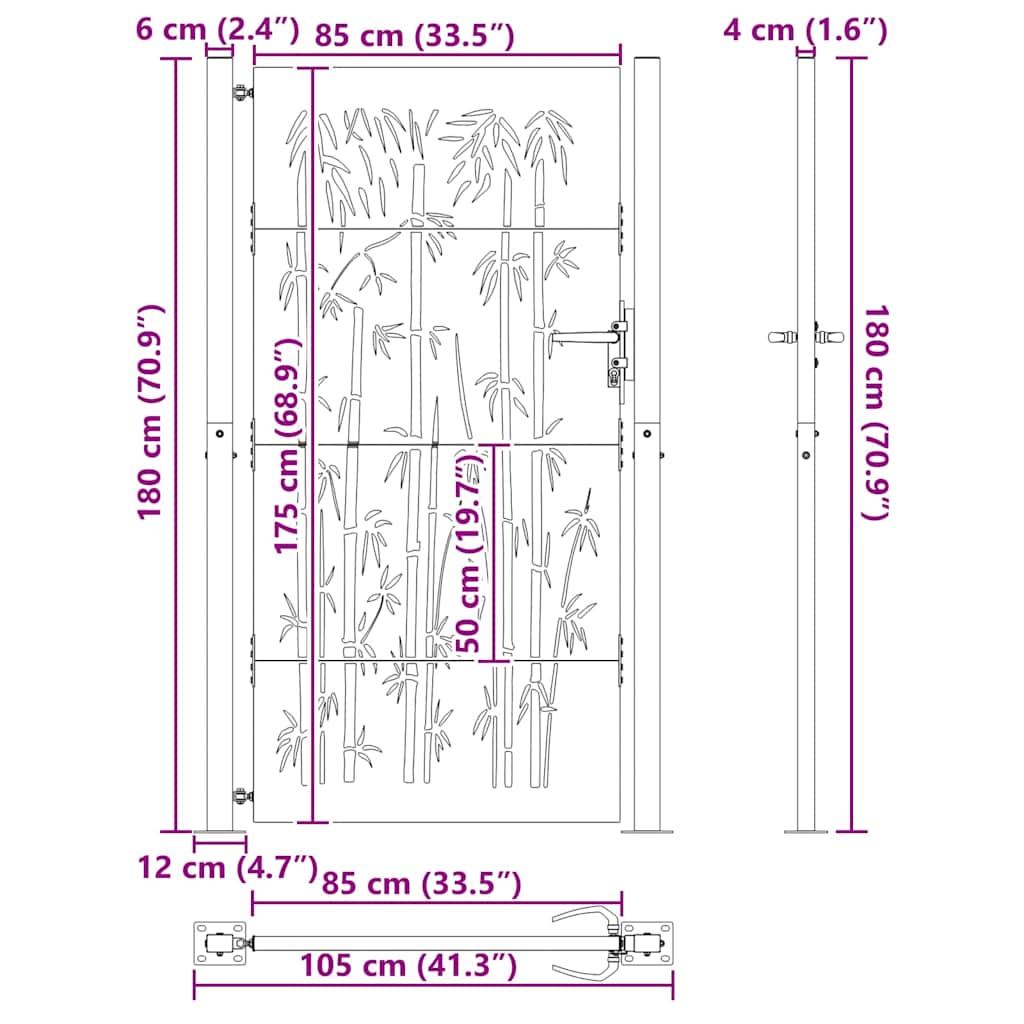 Garden Gate with Lock Black 100 x 175 cm Powder-Coated Steel