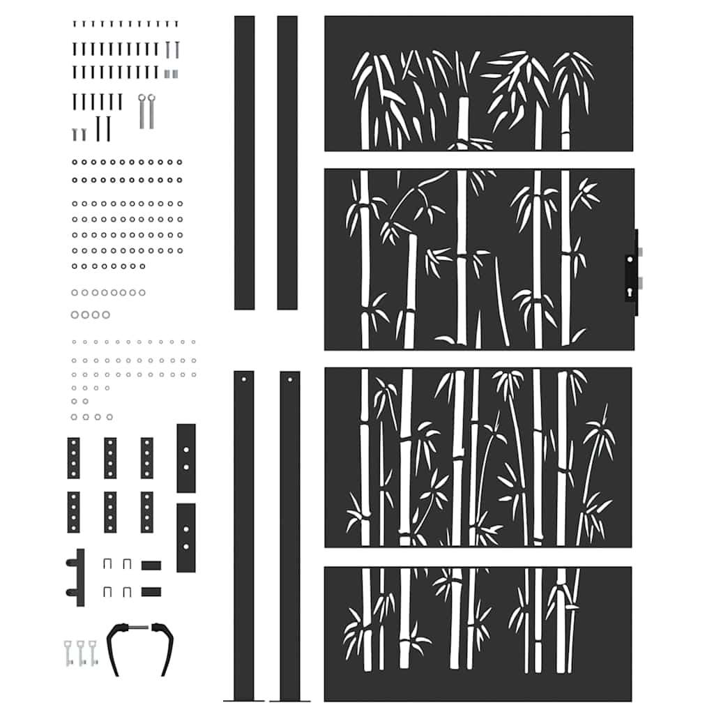 Garden Gate with Lock Black 105 x 200 cm Powder-coated steel