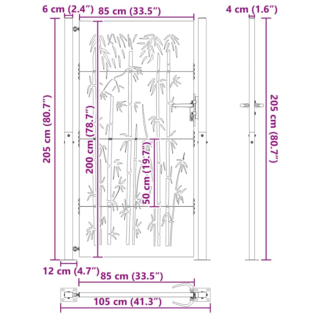Garden Gate with Lock Black 105 x 200 cm Powder-coated steel