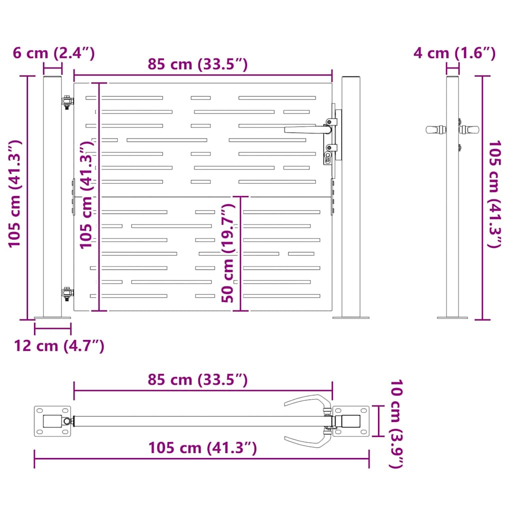 Garden Gate with Lock Black 105 x 100 cm Powder-coated steel