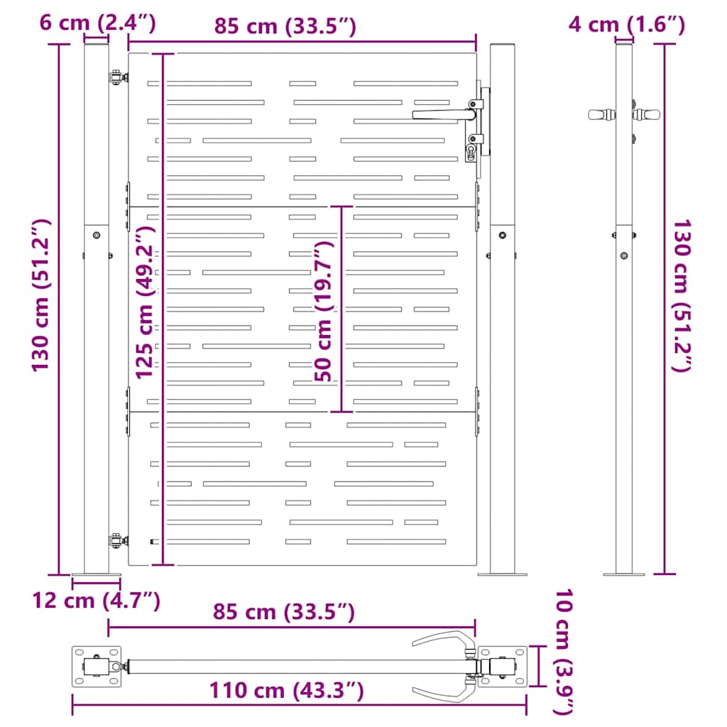Garden Gate with Lock Black 100 x 125 cm Powder-Coated Steel