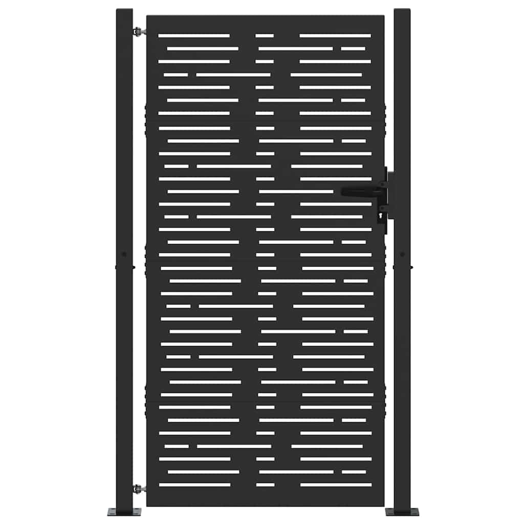 Garden Gate with Lock Black 105 x 175 cm Powder-coated steel