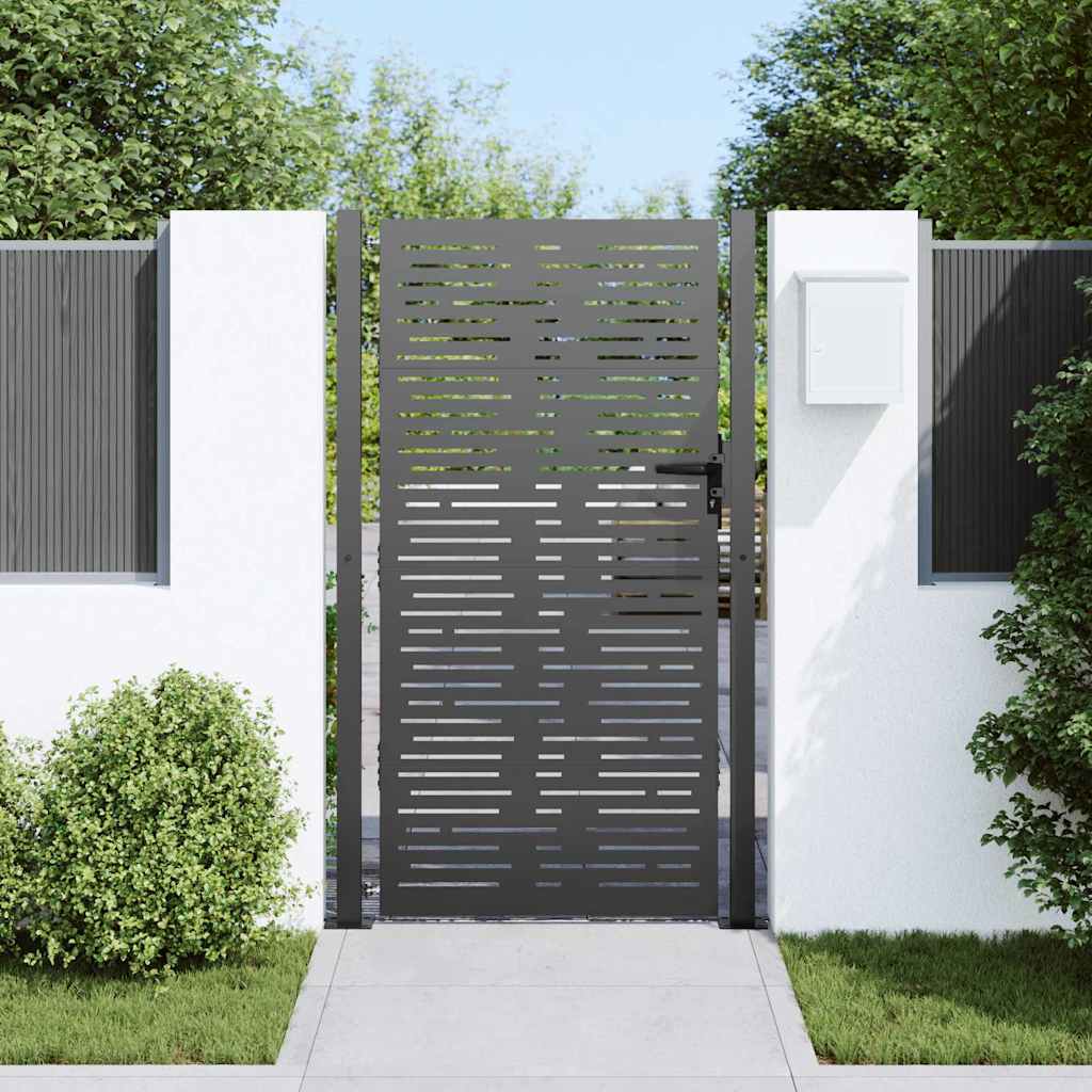 Garden Gate with Lock Black 105 x 200 cm Powder-coated steel
