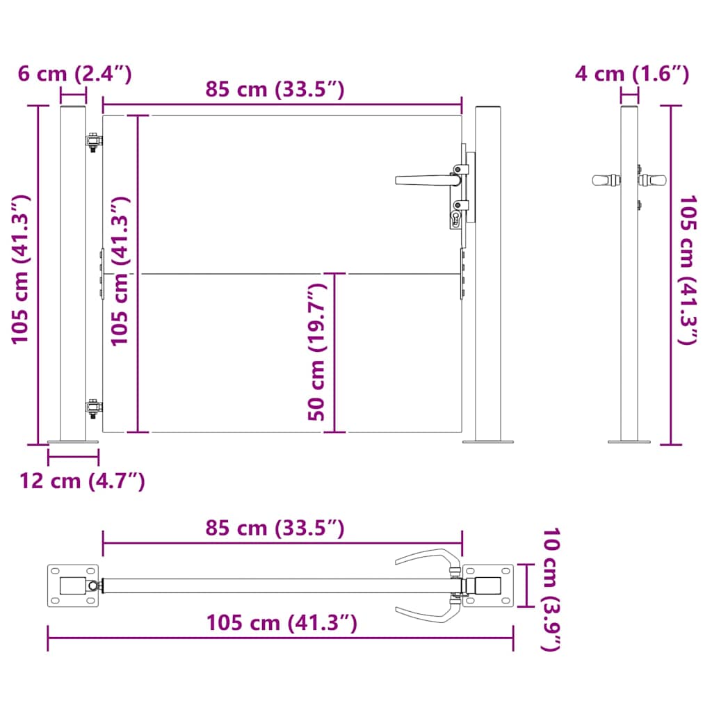 Garden Gate Black 105 x 100 cm Powder-coated steel