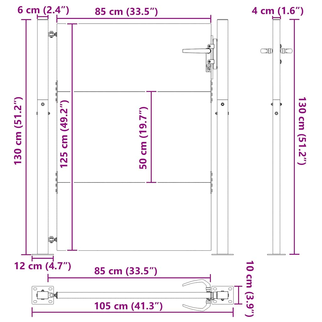 Garden Gate Black 105 x 125 cm Powder-coated steel