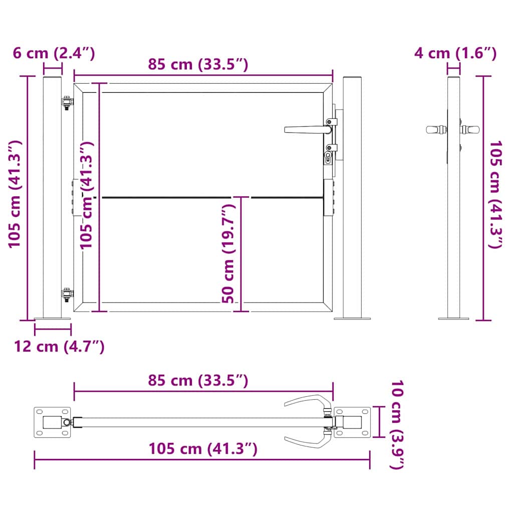 Garden Gate with Lock Black 100 x 100 cm Powder-coated steel