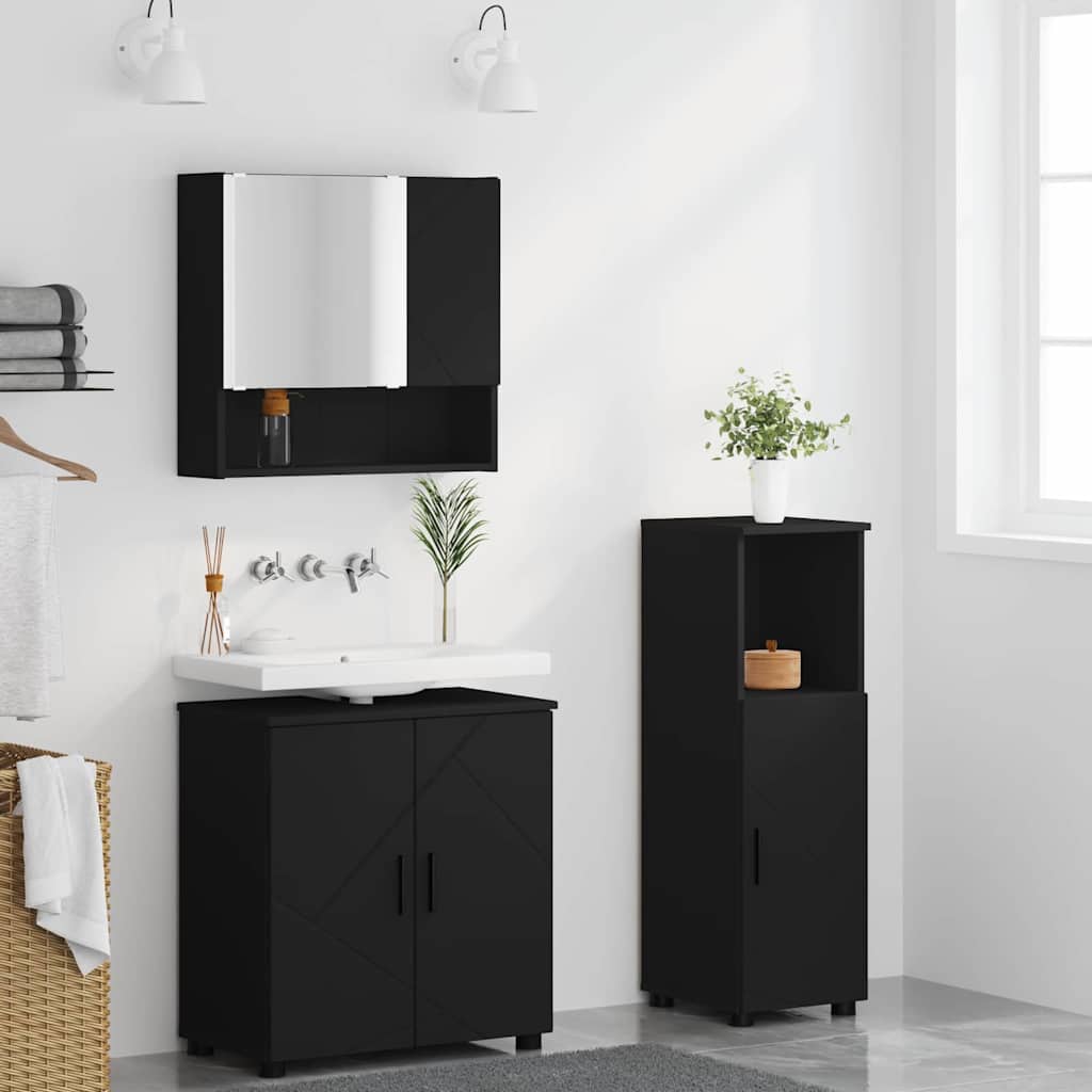 Bathroom Furniture Set Wall-mounted 3 pcs Black 61 x 35 x 64 cm