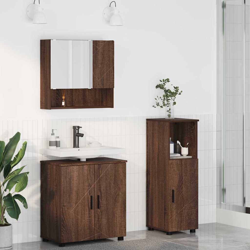 Bathroom Furniture Set 3 pcs Brown oak 61 x 35 x 64 cm