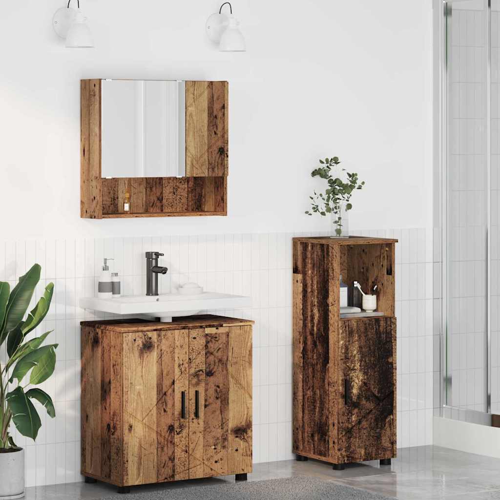 Bathroom Furniture Set with Door 3 pcs Old wood 61 x 35 x 64 cm