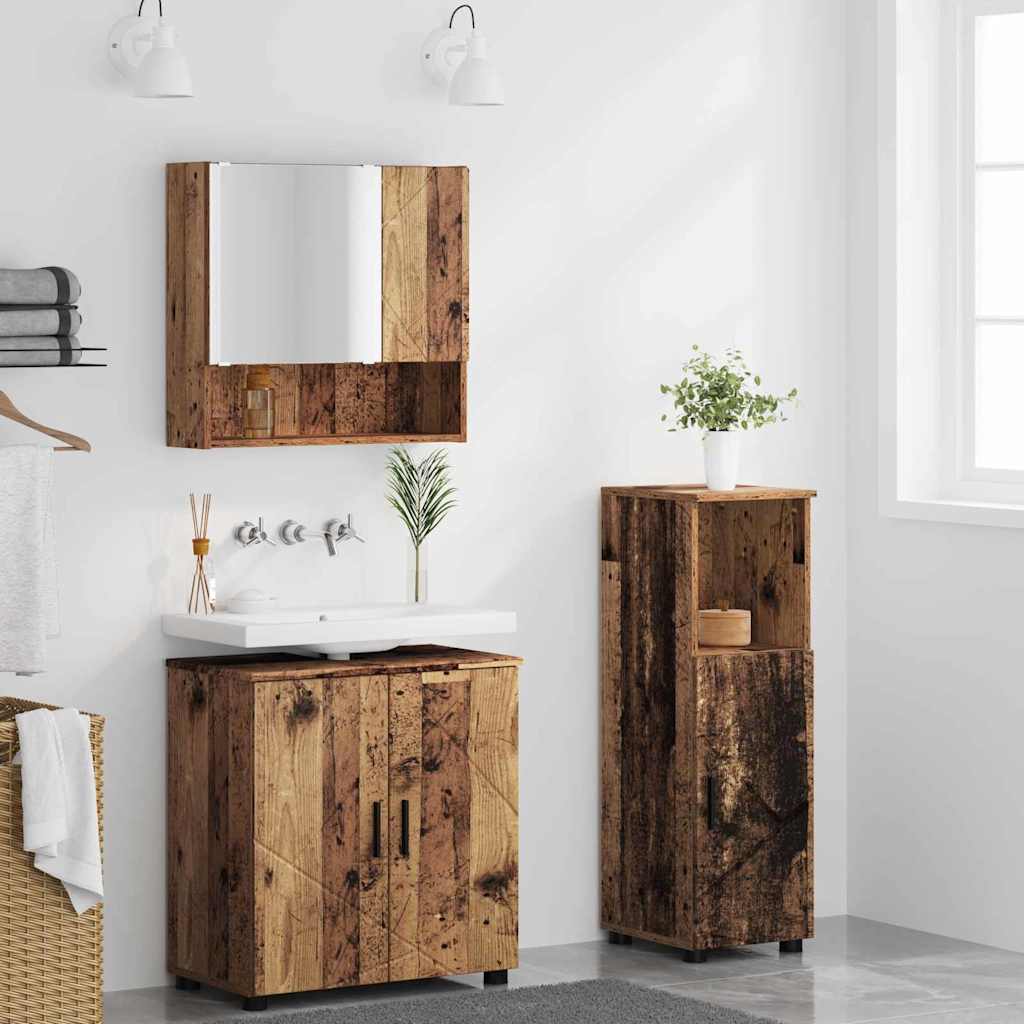 Bathroom Furniture Set with Door 3 pcs Old wood 61 x 35 x 64 cm