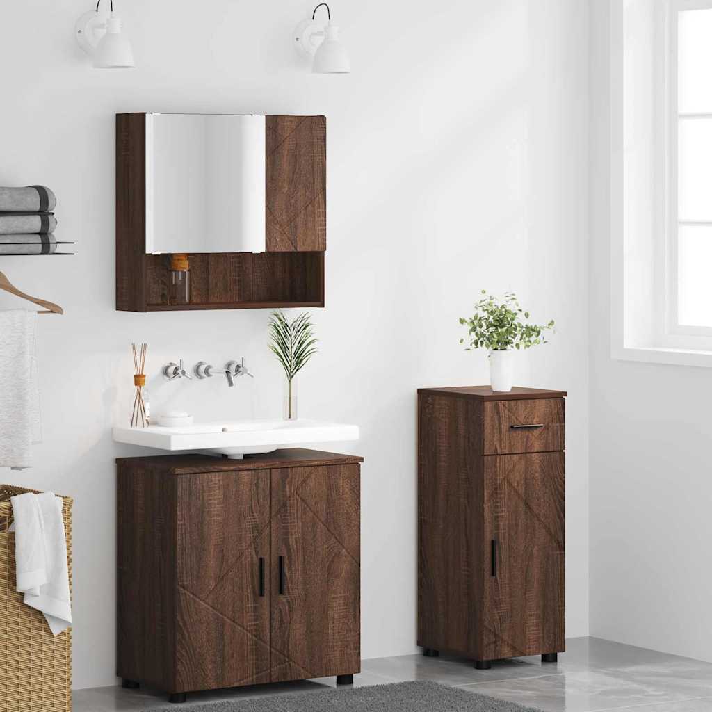 Bathroom Furniture Set 3 pcs Brown oak 61 x 35 x 64 cm