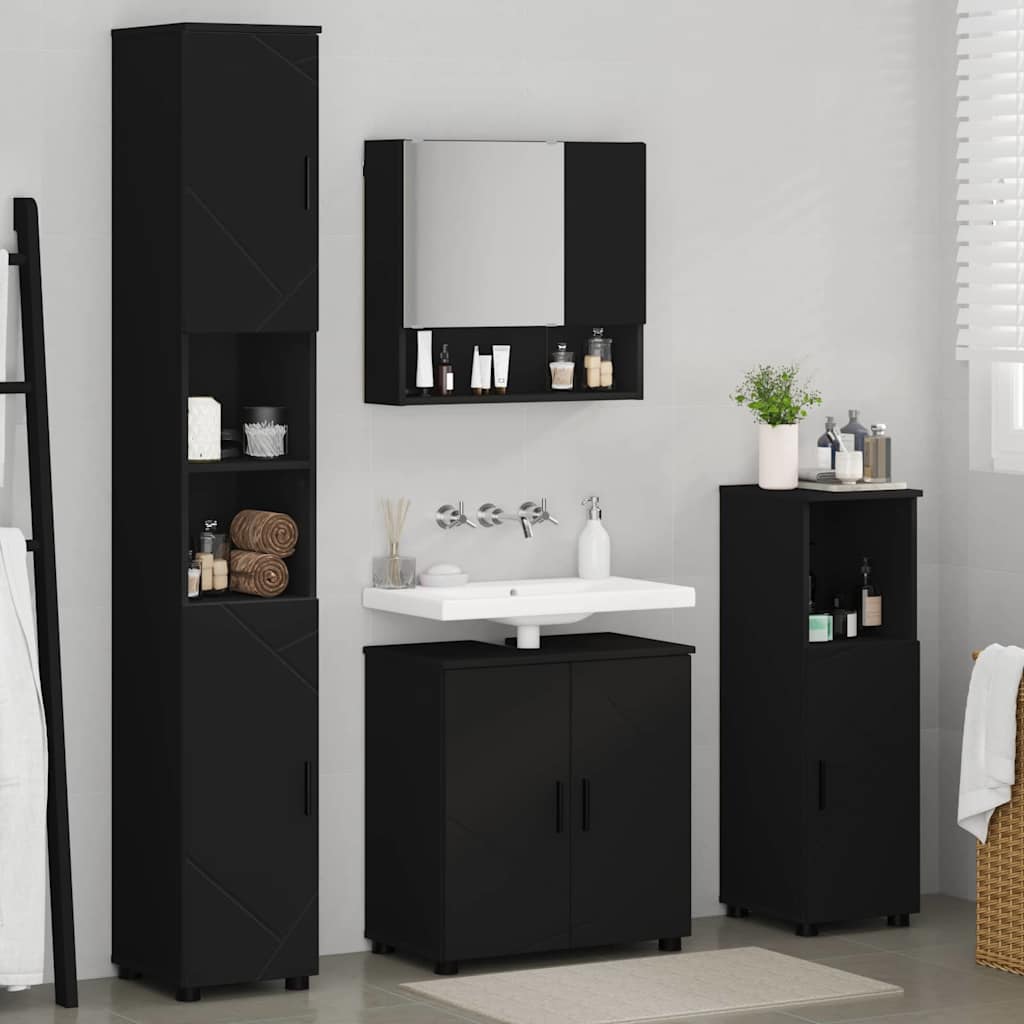 Bathroom Furniture Set Wall-mounted 4 pcs Black 61 x 35 x 64 cm