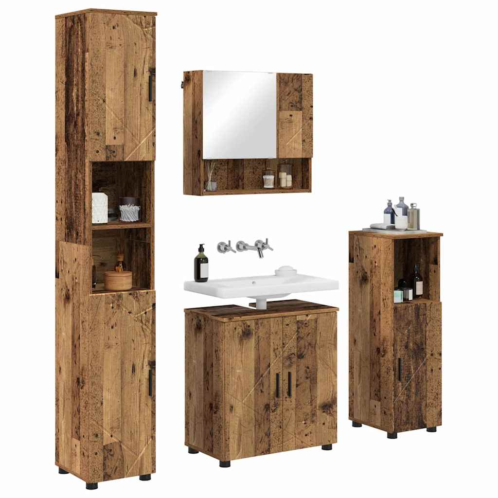 Bathroom Furniture Set with Door 4 pcs Old wood 61 x 35 x 64 cm