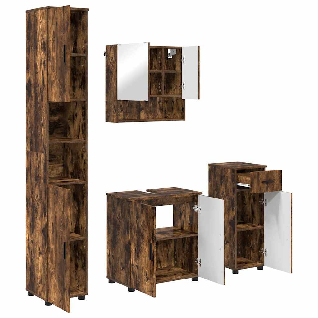 Bathroom Furniture Set 4 pcs Smoked oak 61 x 35 x 64 cm