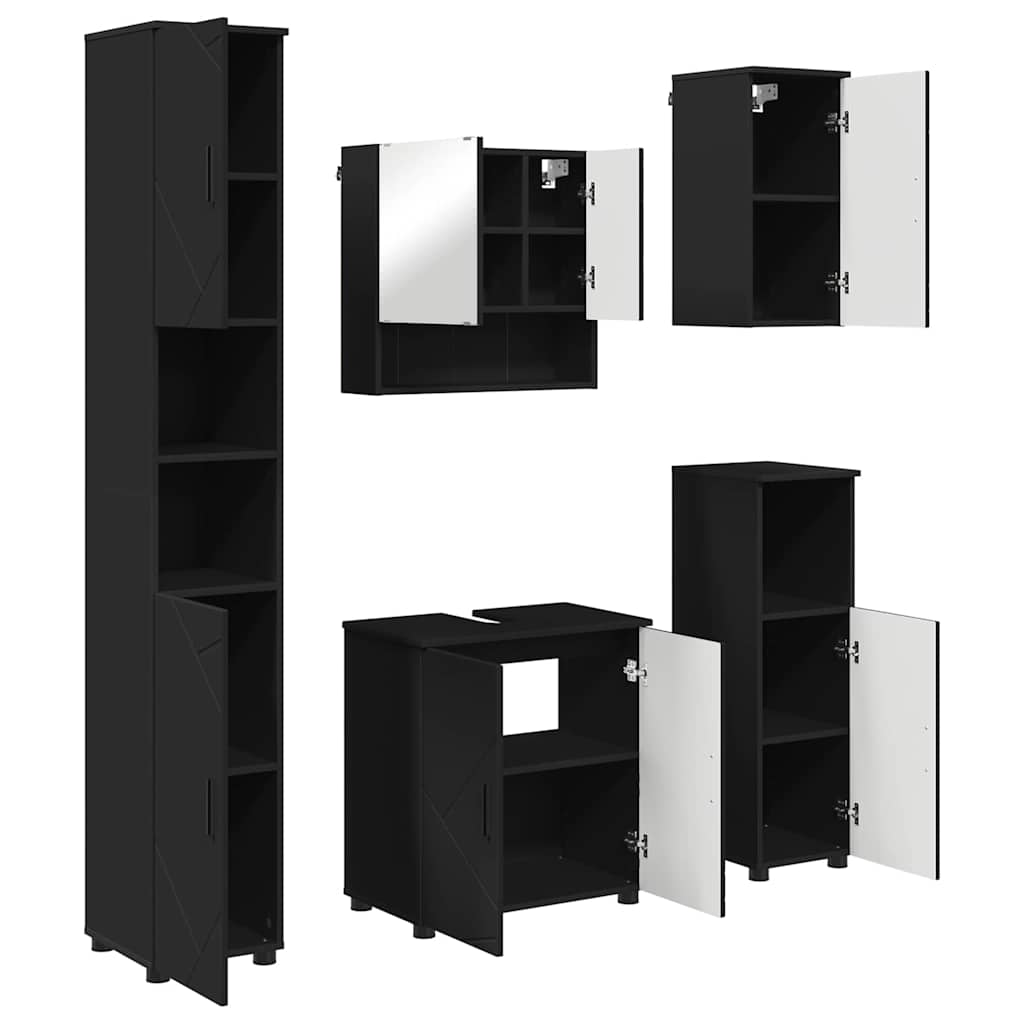 Bathroom Furniture Set Wall-mounted 5 pcs Black 61 x 35 x 64 cm