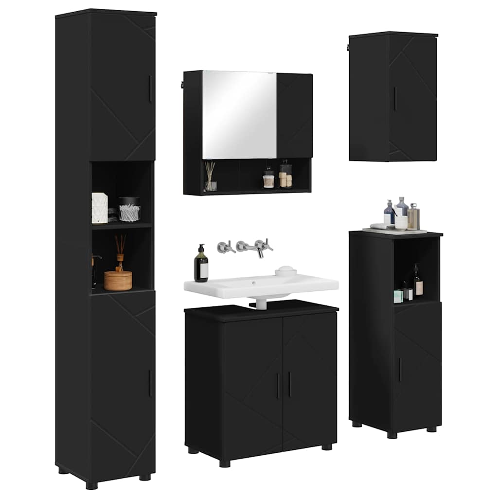 Bathroom Furniture Set Wall-mounted 5 pcs Black 61 x 35 x 64 cm