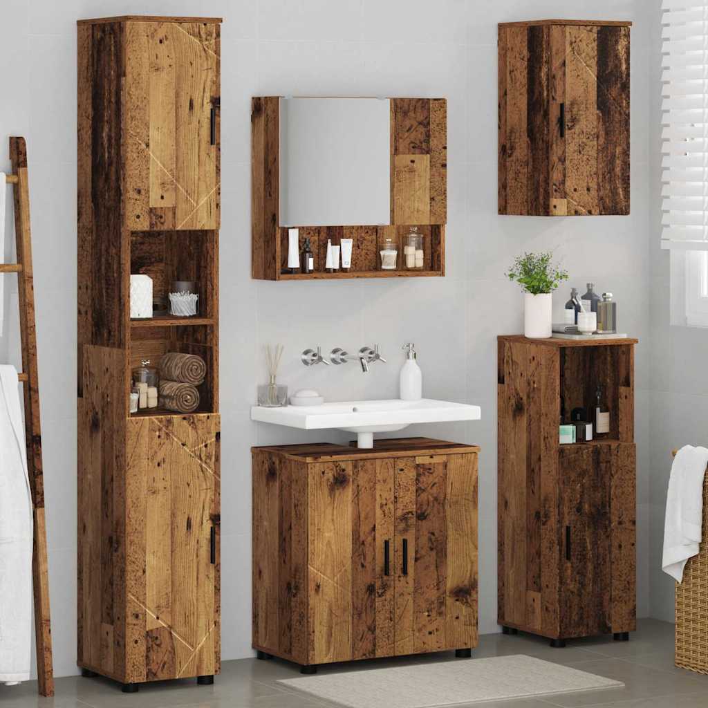 Bathroom Furniture Set with Door 5 pcs Old wood 61 x 35 x 64 cm