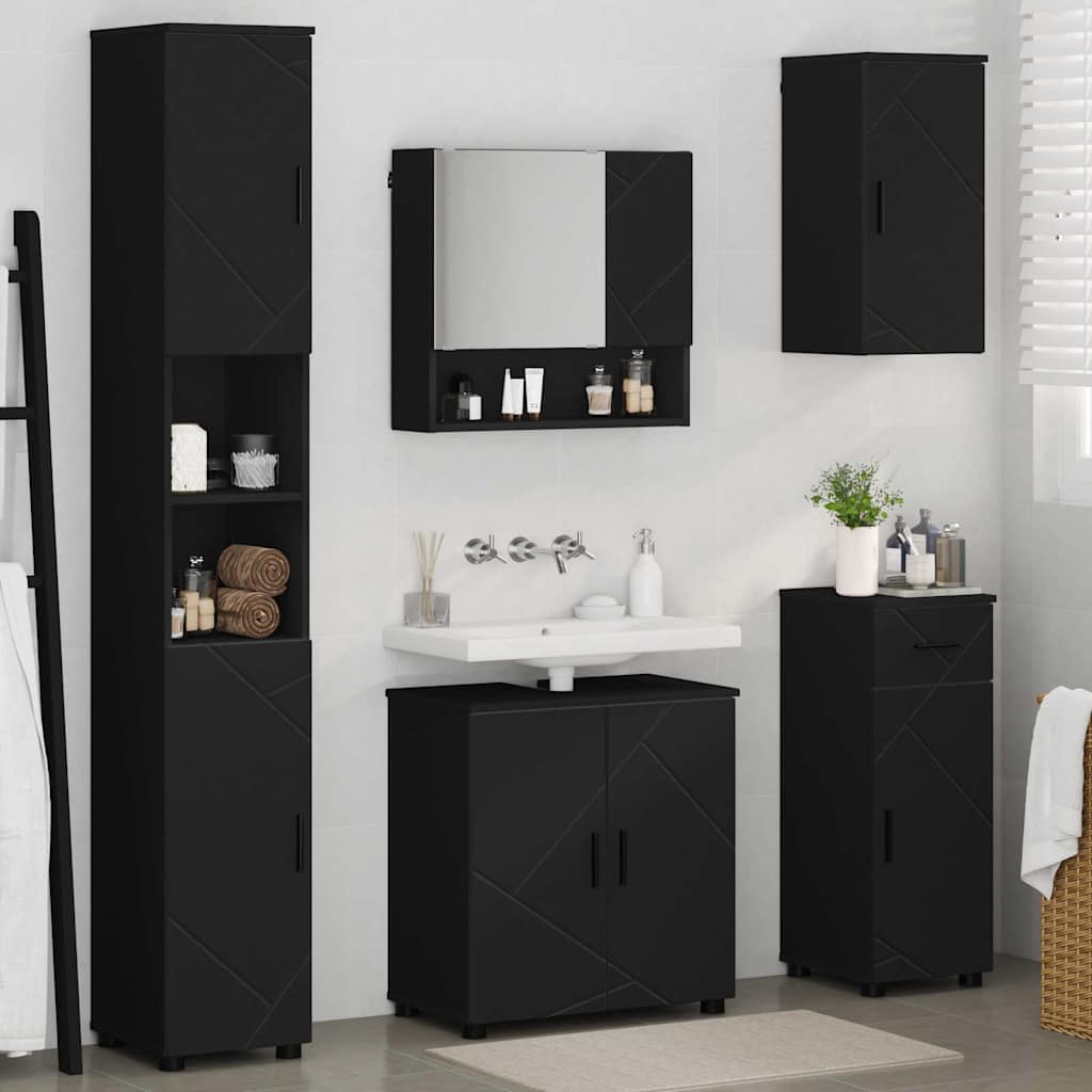 Bathroom Furniture Set with Drawer 5 pcs Black 61 x 35 x 64 cm
