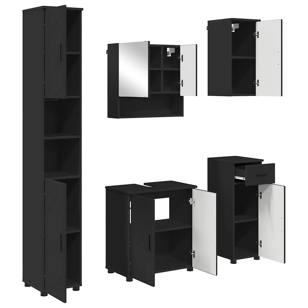 Bathroom Furniture Set with Drawer 5 pcs Black 61 x 35 x 64 cm