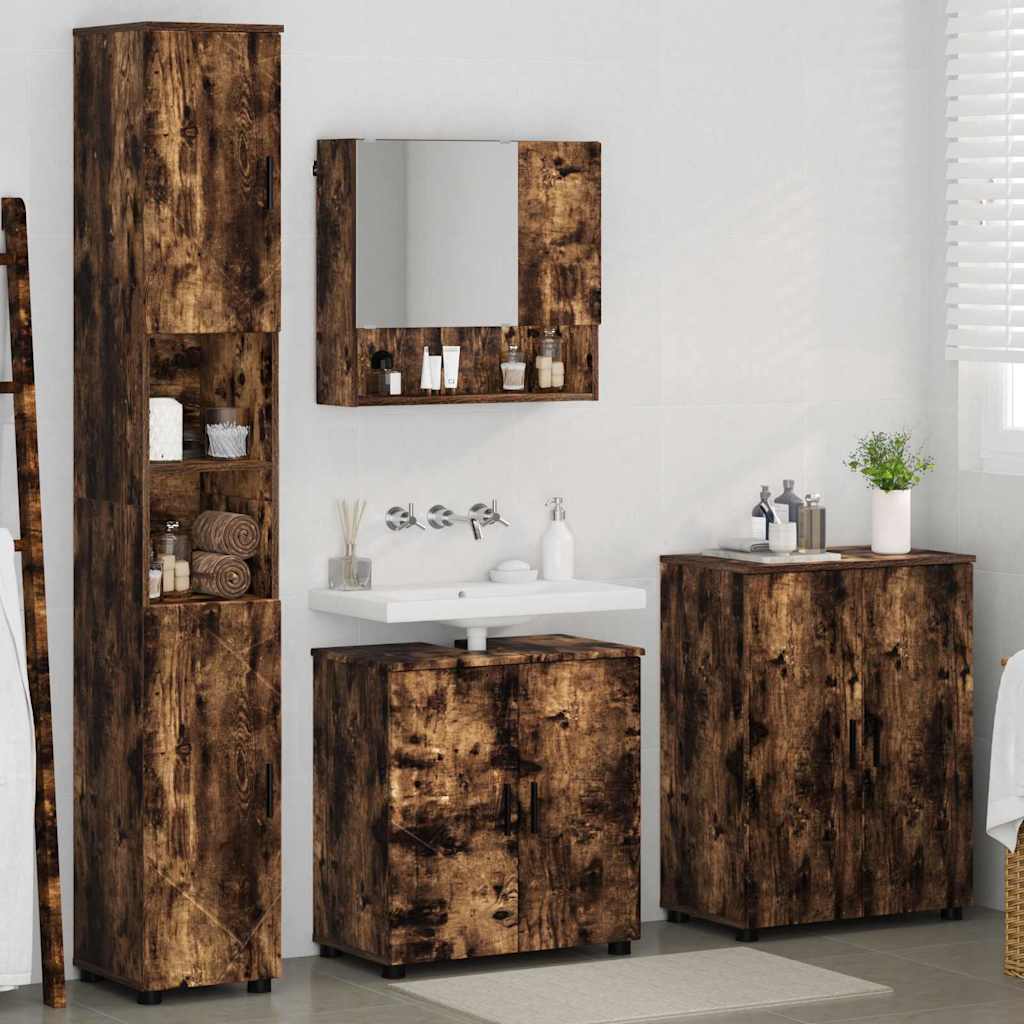 Bathroom Furniture Set 4 pcs Smoked oak 61 x 35 x 64 cm
