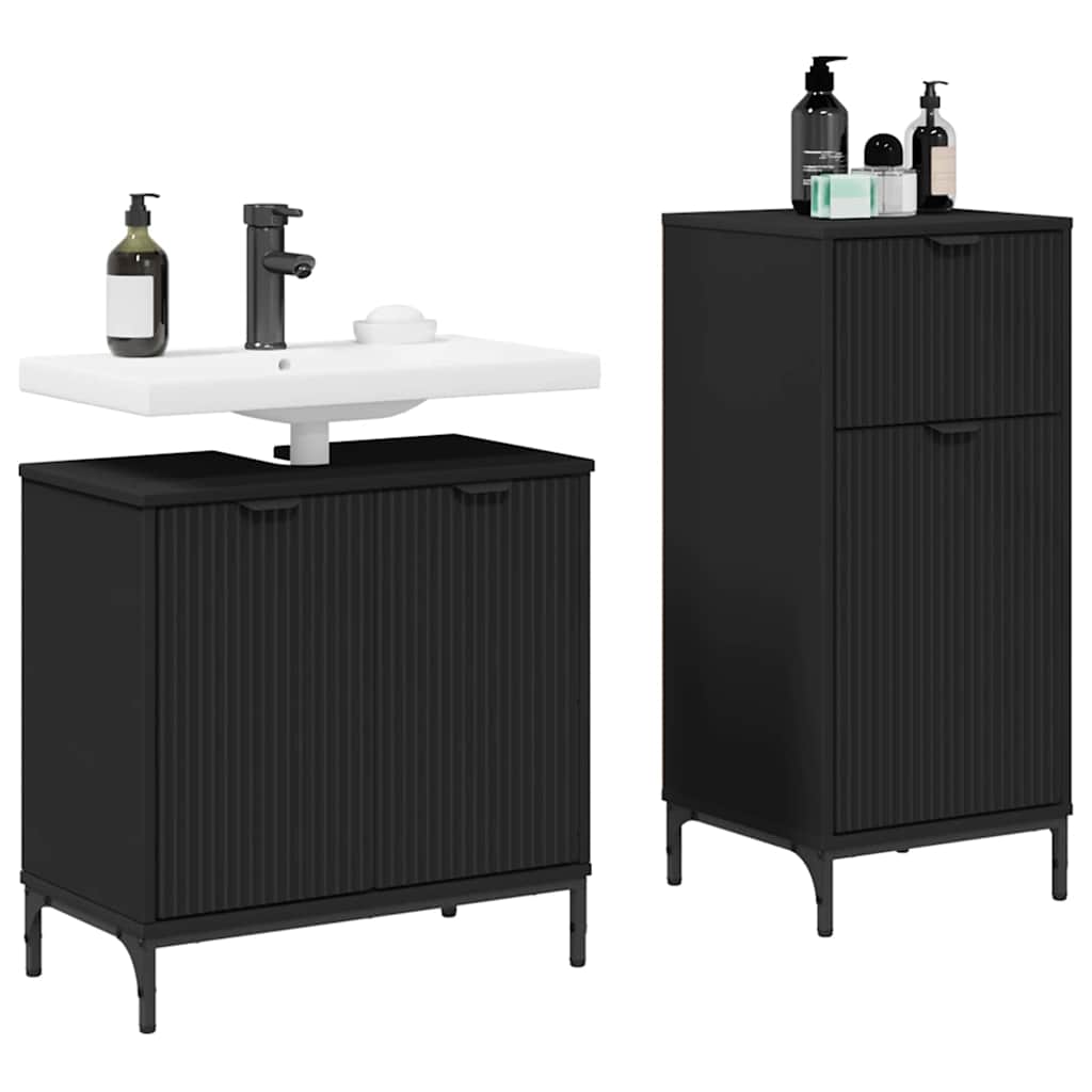 Bathroom Furniture Set with Shelf 2 pcs Black 39.5 x 36 x 88 cm