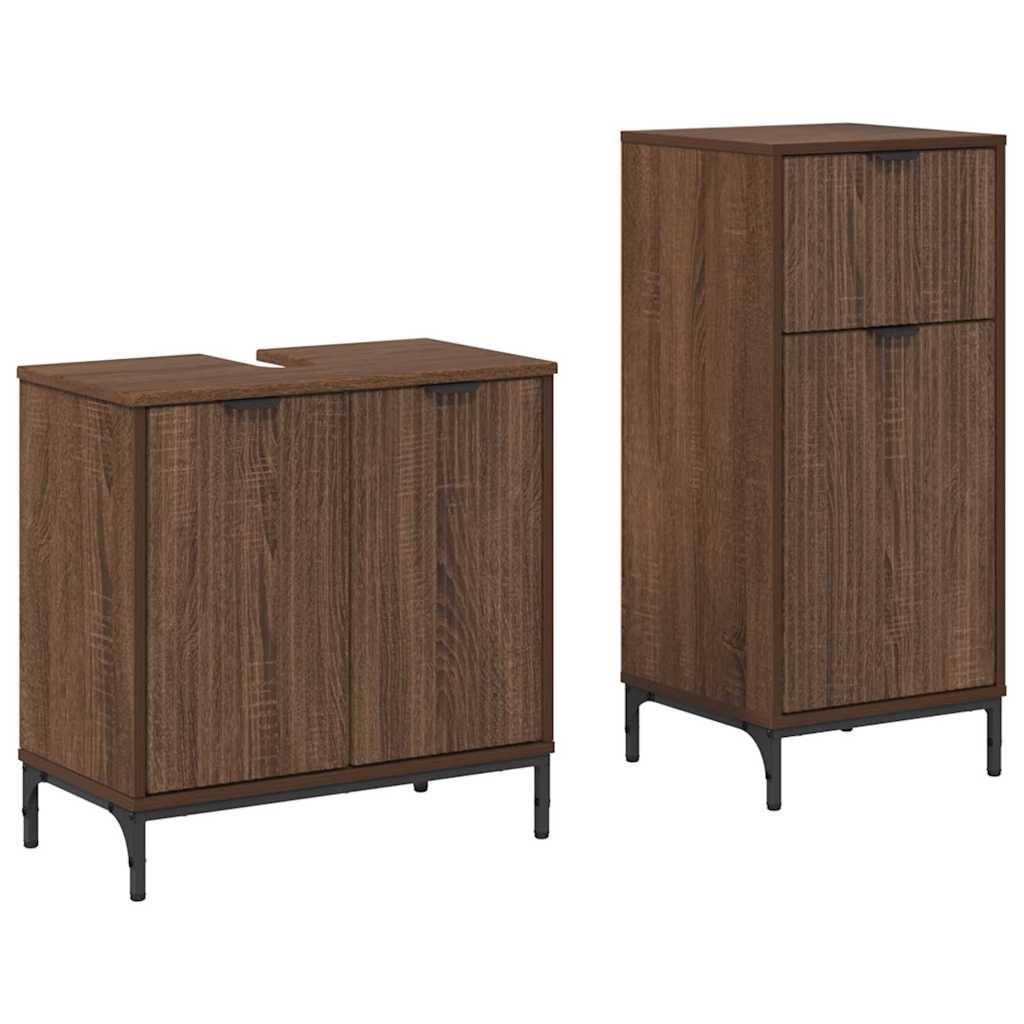 Bathroom Furniture Set Plaid 2 pcs Brown oak 39.5 x 36 x 88 cm