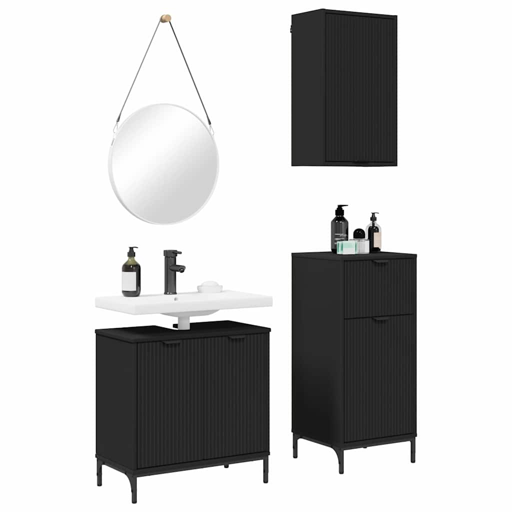 Bathroom Furniture Set with Shelf 3 pcs Black 39.5 x 36 x 88 cm