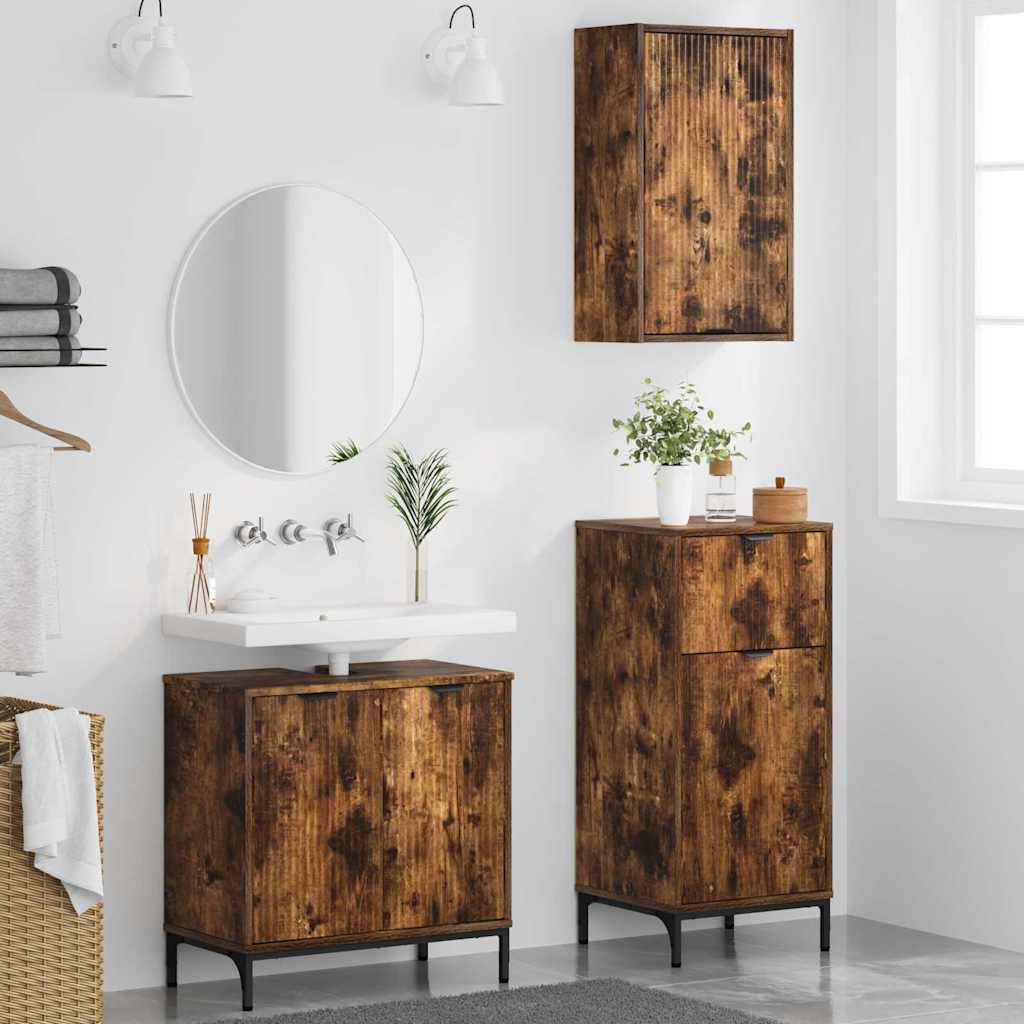 Bathroom Furniture Set Plaid 3 pcs Smoked oak 39.5 x 36 x 88 cm
