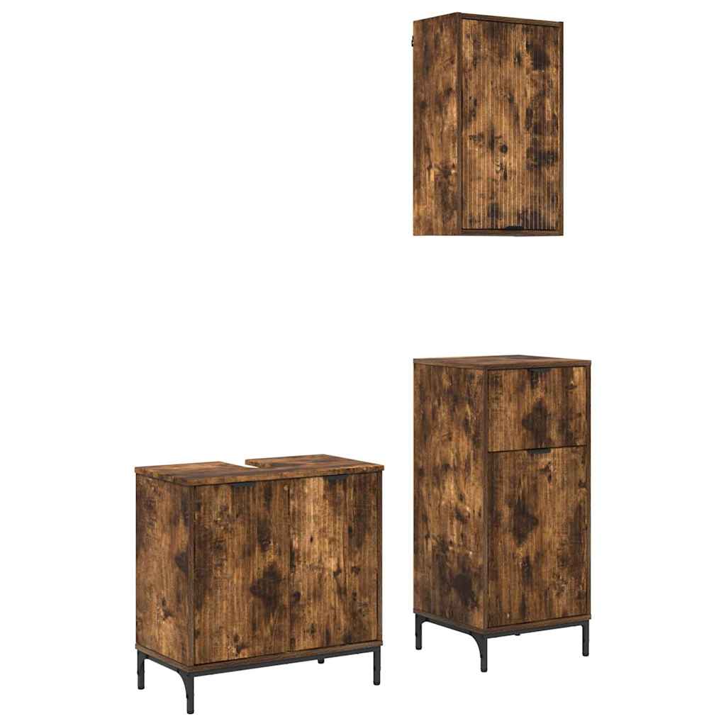 Bathroom Furniture Set Plaid 3 pcs Smoked oak 39.5 x 36 x 88 cm