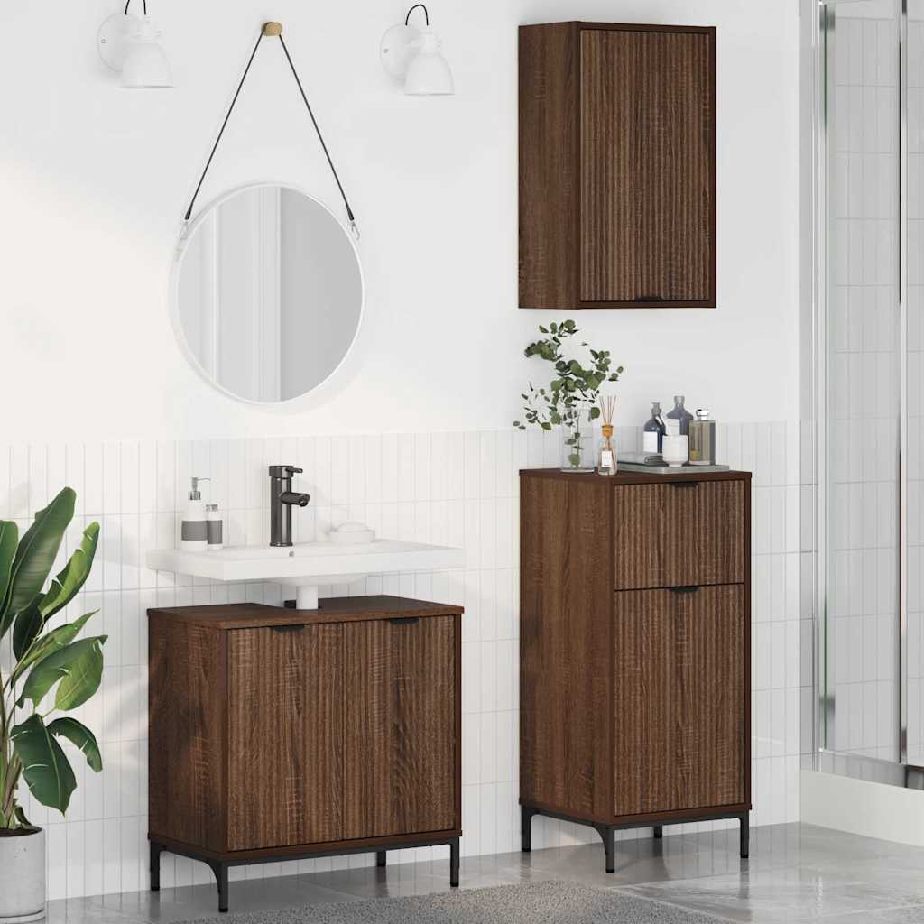 Bathroom Furniture Set Plaid 3 pcs Brown oak 39.5 x 36 x 88 cm