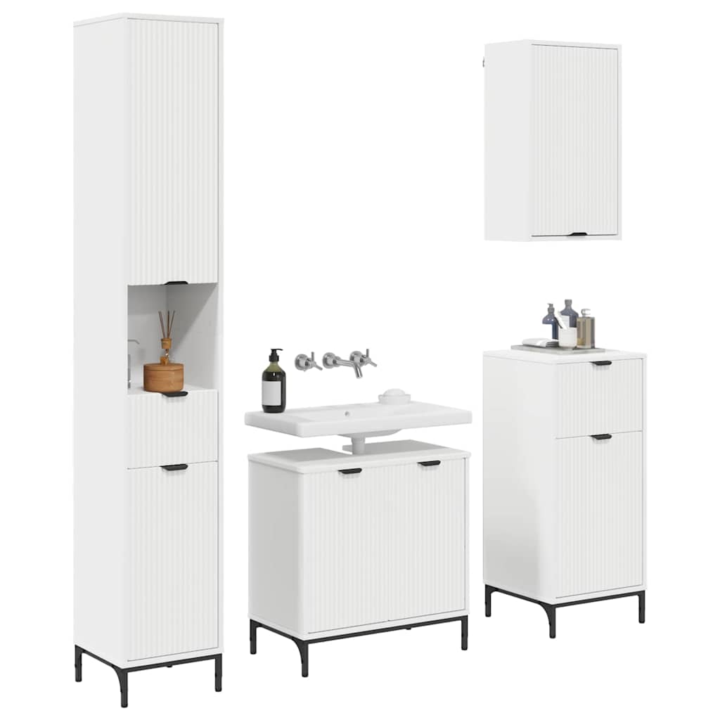 Bathroom Furniture Set with Drawer White Engineered wood, Metal