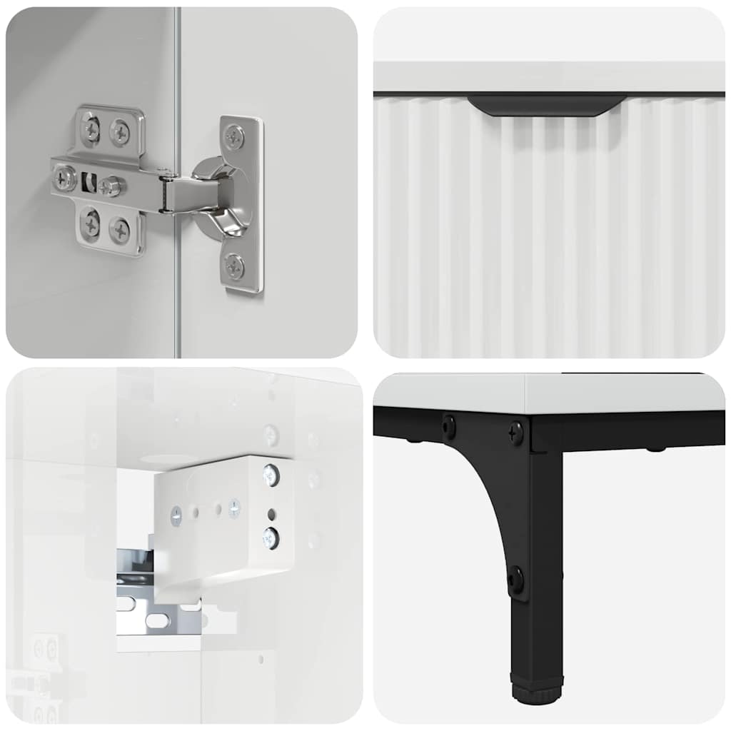 Bathroom Furniture Set High Gloss White Engineered wood, Metal