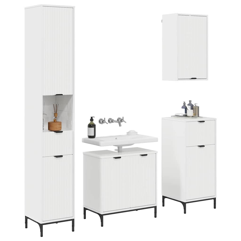 Bathroom Furniture Set High Gloss White Engineered wood, Metal