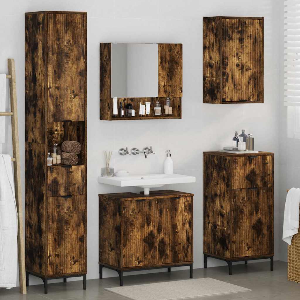 Bathroom Furniture Set Smoked Oak Engineered wood, Metal