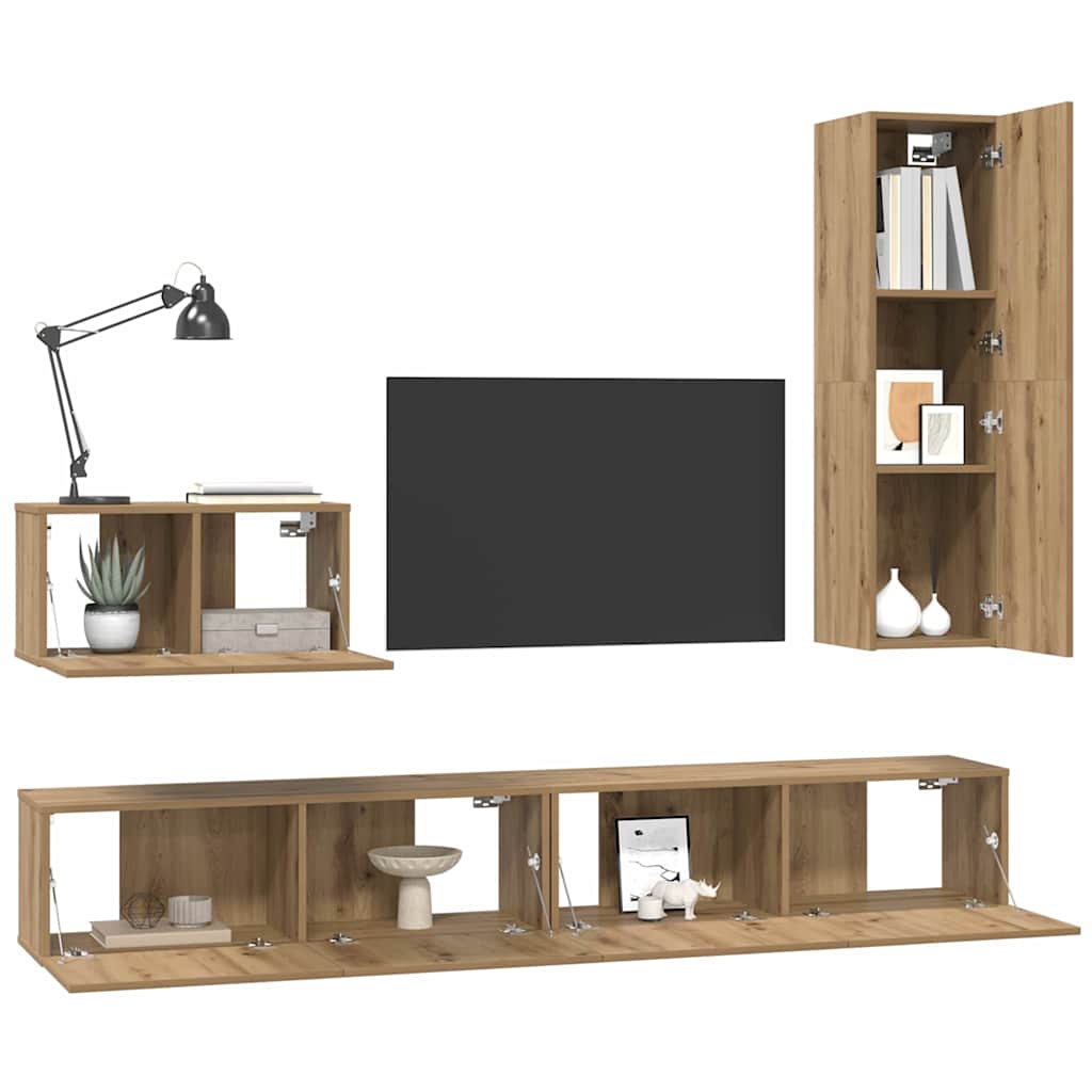 TV Cabinet Set Wall-mounted 4 pcs Artisan oak 200 x 30 x 30 cm